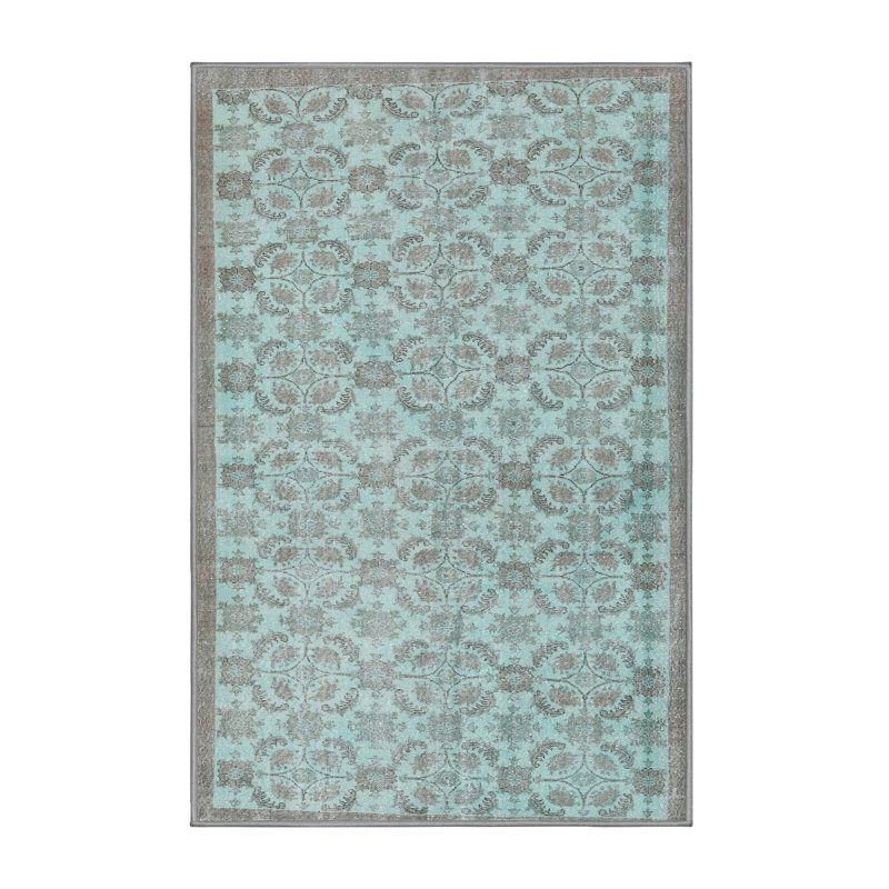 Tapis de zone bleu contemporain, Rectangle 5 pi x 7 pi