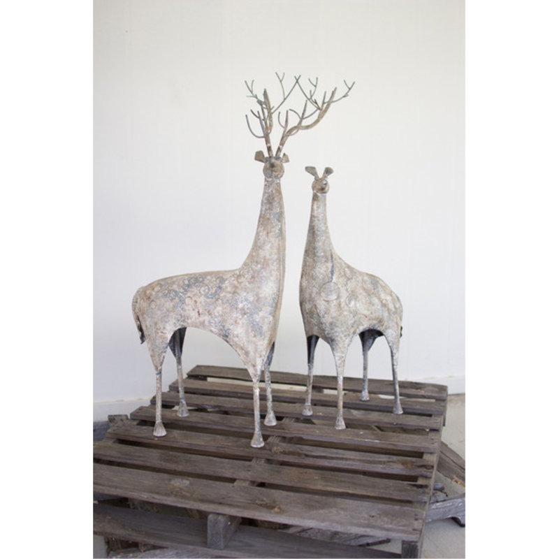  Figurines de Noël en forme de cerf en métal patiné - ensemble de 2, décor de Noël de 26,25 pouces