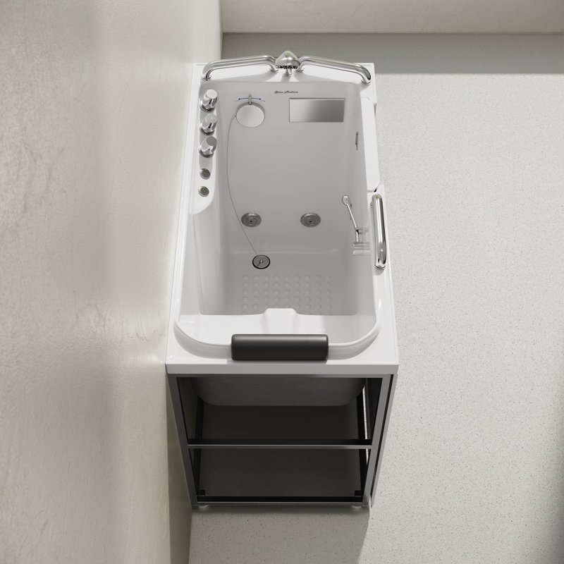 Auvergne 53" x 27" ADA Left Drain Walk-in Soaking Bathtub with Massage Jets in Glossy White, Faucet Set, Drain, Grab Bars, Pillow Included