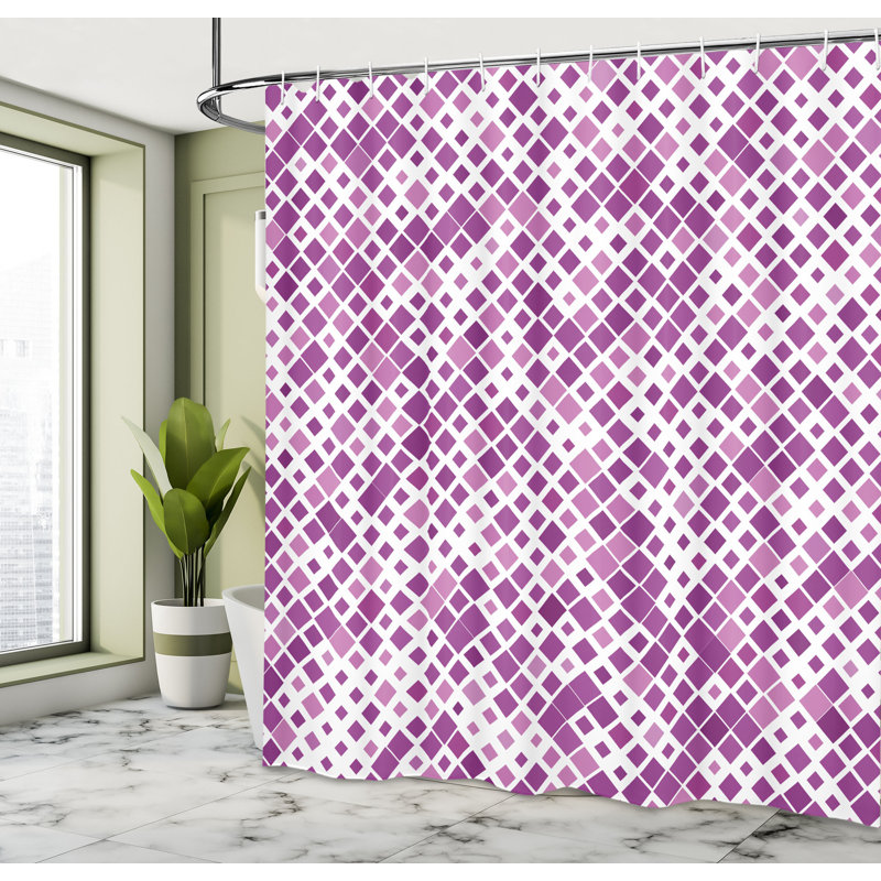 Rideau de douche mauve rétro Artsy + crochets, H 69 po x l 84 po, Mauve, ivoire