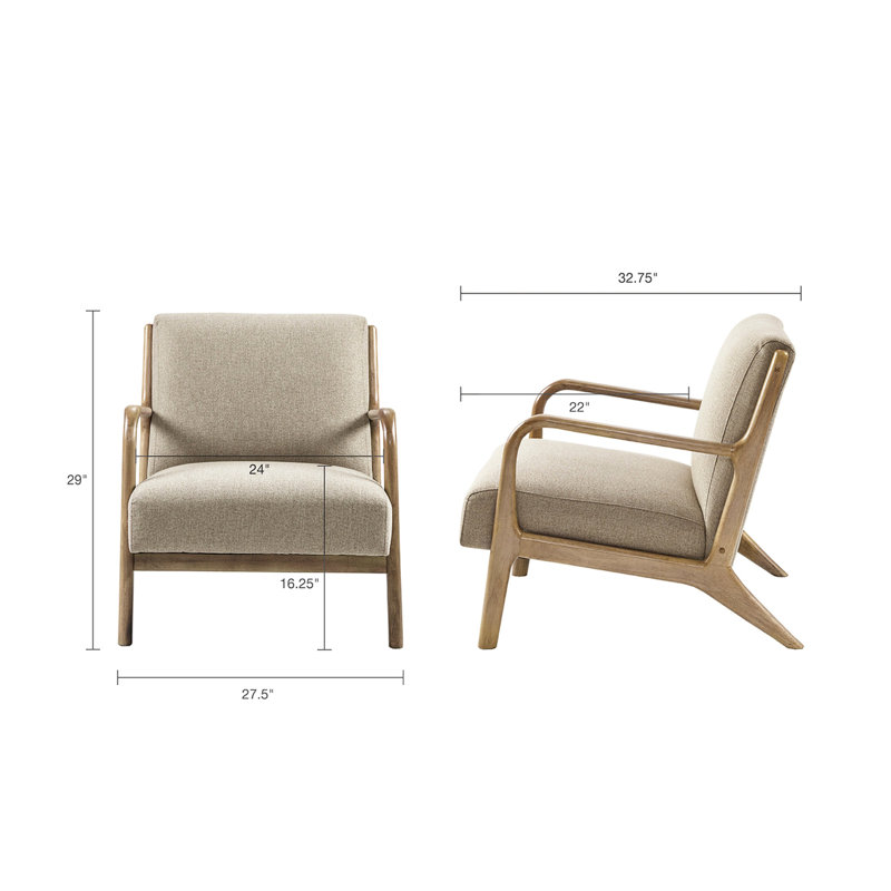 Fauteuil lounge luxueux en bois massif, coussin en mousse, fauteuil taupe polyvalent, structure souple et élégante