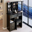 Petit - Petit meuble-lavabo avec tiroir à gauche 29,2 po et tabouret, très grand miroir coulissant, rangement multi-couches, style américain, compatible noir