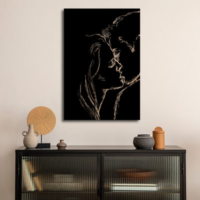 Reproduction d'art mural en bois - Baiser - noir et blanc par Fanitsa Petrou
