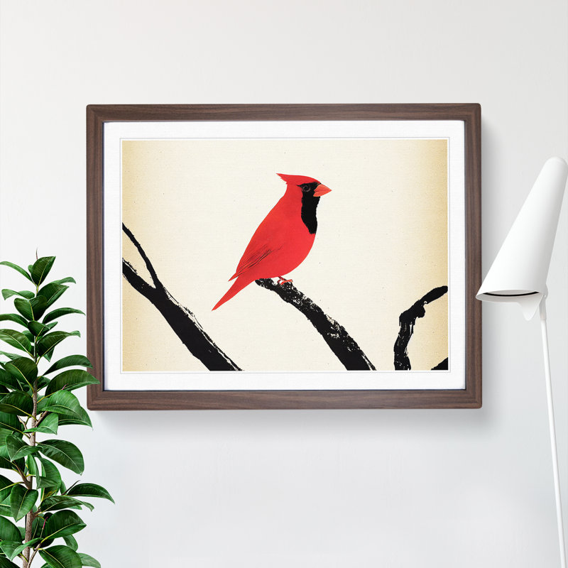 Cardinal Bird Vol.9 - Single Picture Frame Print, 46cm H x 64cm W x 2cm D, Walnut Framed