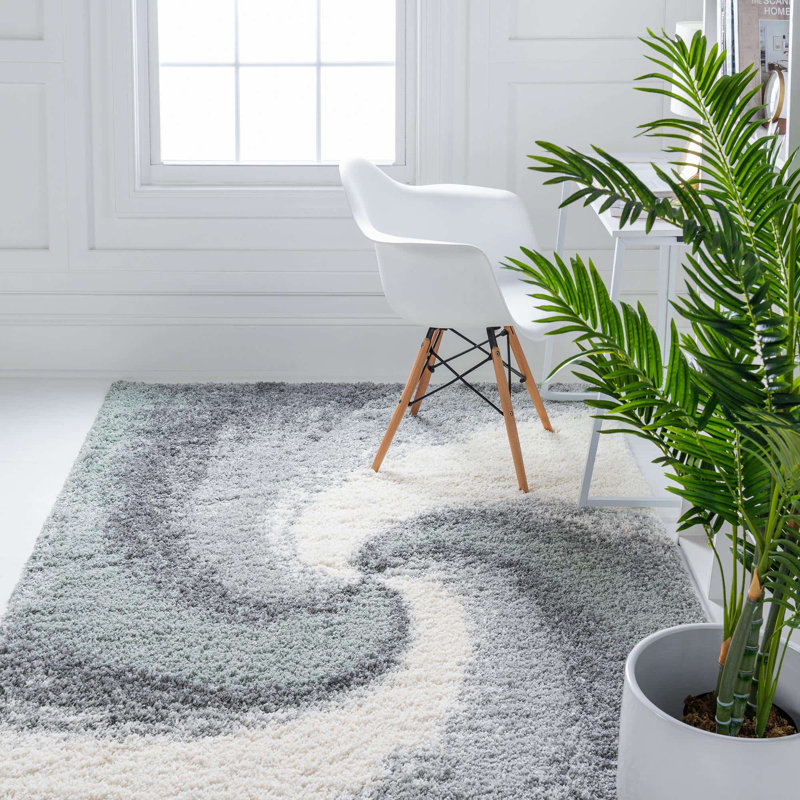 Tapis abstrait kaki , Rectangle 9' x 12'2", Vert / Gris