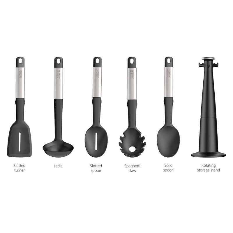 Black Silicone 5-Piece Kitchen Utensil Set with Rotating Stand