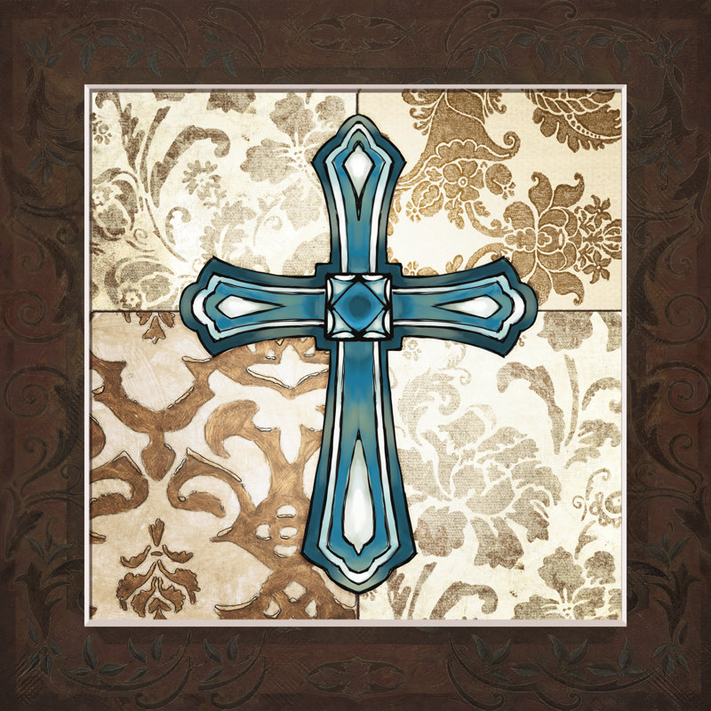 Dull Tapestry Cross 2 With Border - Wrapped Canvas Print, 30cm H x 30cm W x 3.8cm D