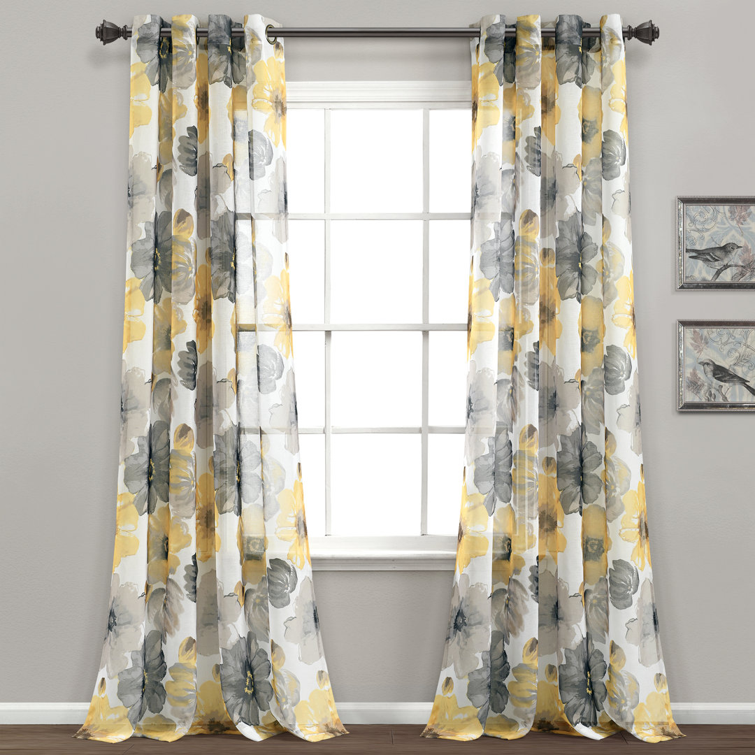 Leah Floral Sheer Grommets Curtain Panels (Set of 2) Lush Decor Curtain 