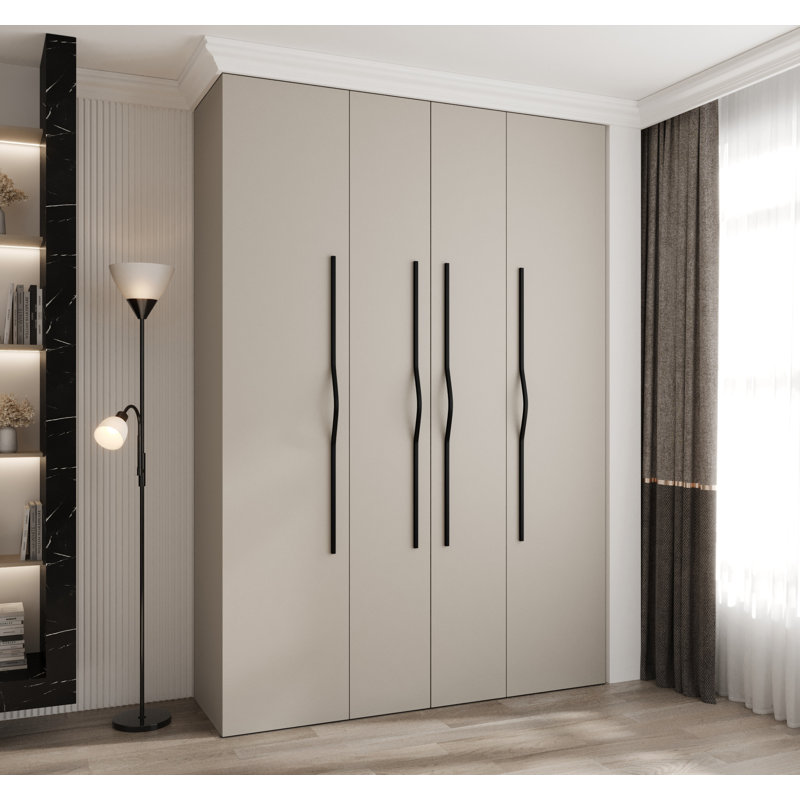 4 Door Manufactured Wood Wardrobe, 245,5 H x 170 W x 50 D, cashmere + handles: black