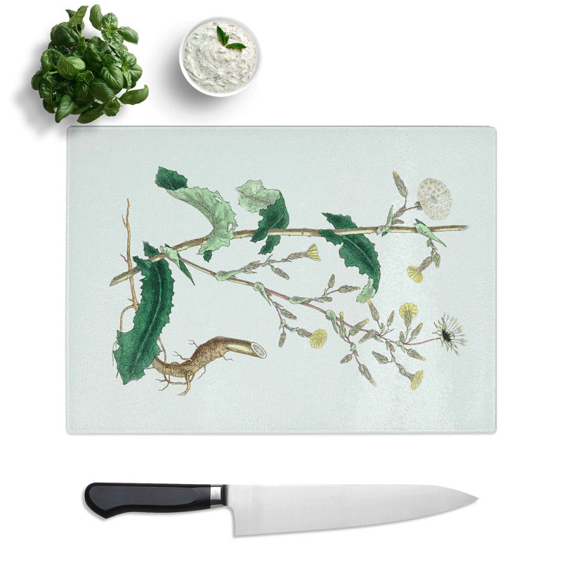 Tempered Glass Wild Lettuce Illustration Chopping Board, 28.5 cm x 20 cm
