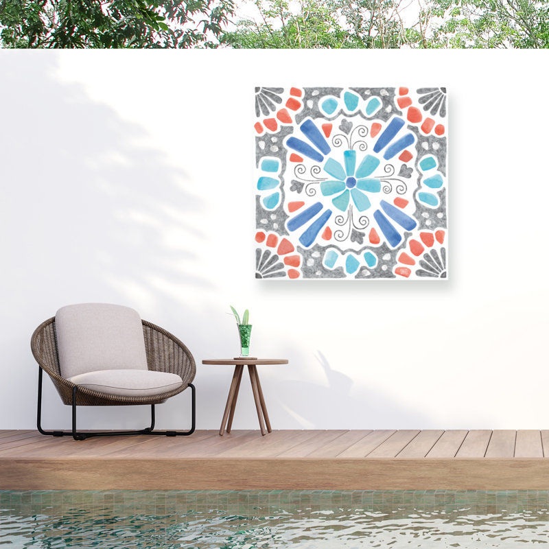 18" x 18" Blue and Red Abstract Canvas Art