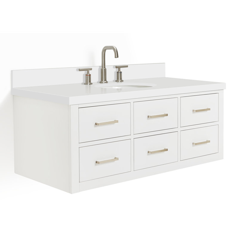 Ensemble de meuble-lavabo mural simple 49 po Macmullin, Nickel brossé, Blanc
