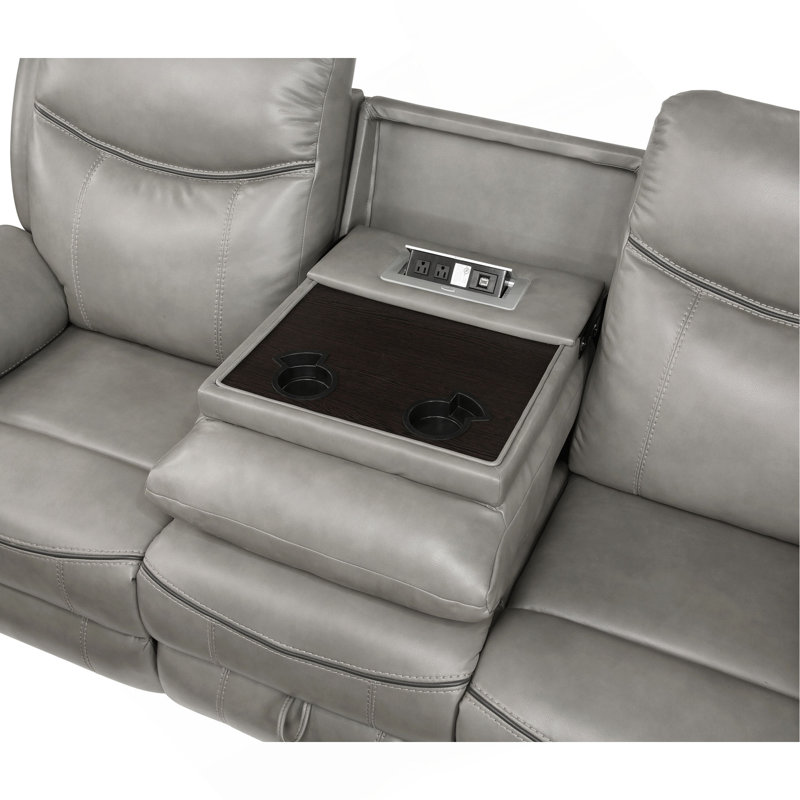 Ensemble de canapés inclinables 3 pièces en similicuir avec fonction de glissement, rangement, porte-gobelets et ports de chargement pour salon