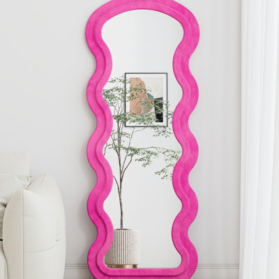 Miroir de plancher en flanelle rose pleine longueur Wave, tissu confortable, résistant à la décoloration