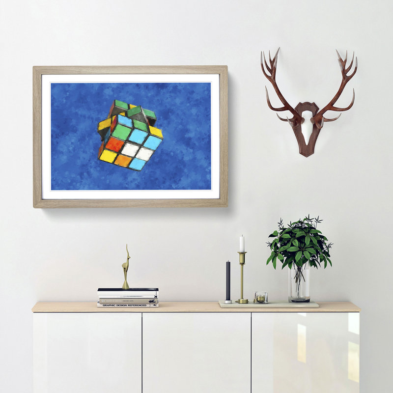 The Rubik Cube - Picture Frame Painting Print, Oak Framed, 33cm H x 45cm W x 2cm D