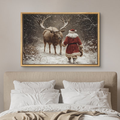 Reproduction d'art sur toile, Noël, père Noël, renne dans la forêt d'hiver
