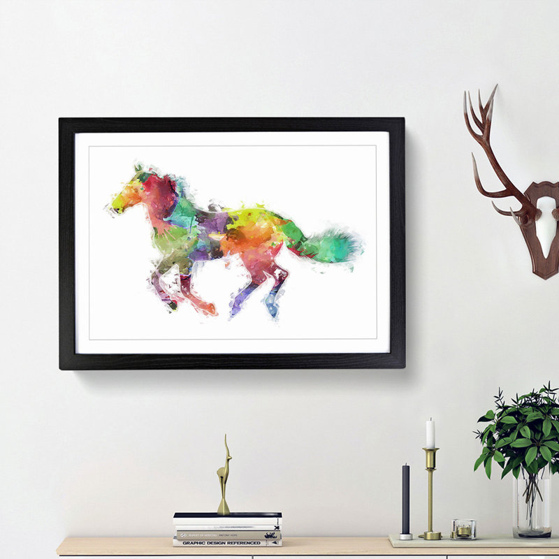 Painted Horse in Abstract - Picture Frame Painting Print, 62cm H x 87cm W x 2cm D, Black Framed