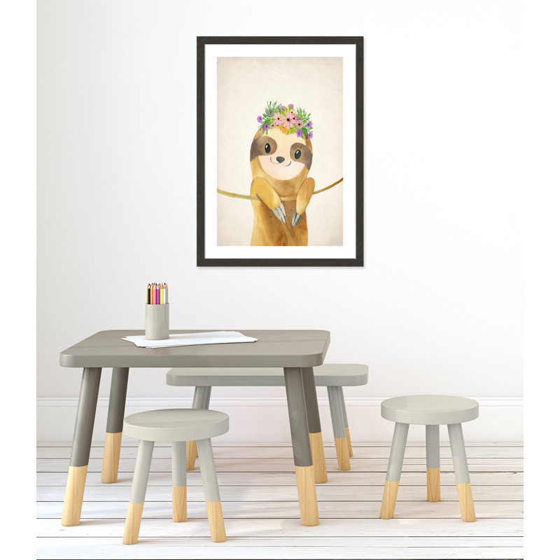 Sloth floral 1, H 36,5 po x l 26,5 po x P 0,63 po, Cadre plat à grain de bois noir