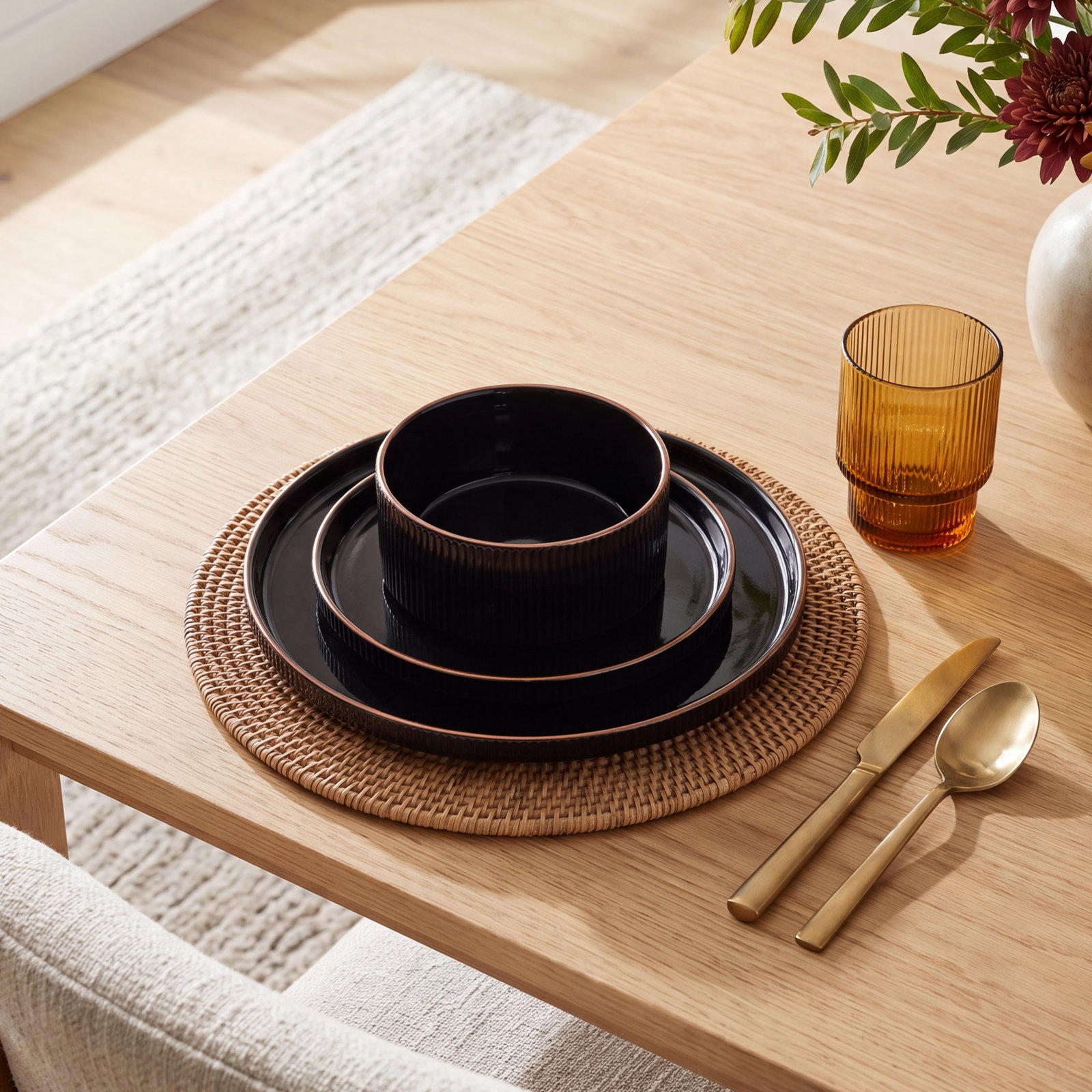 Porcelain Dinnerware Set, Glossy Black