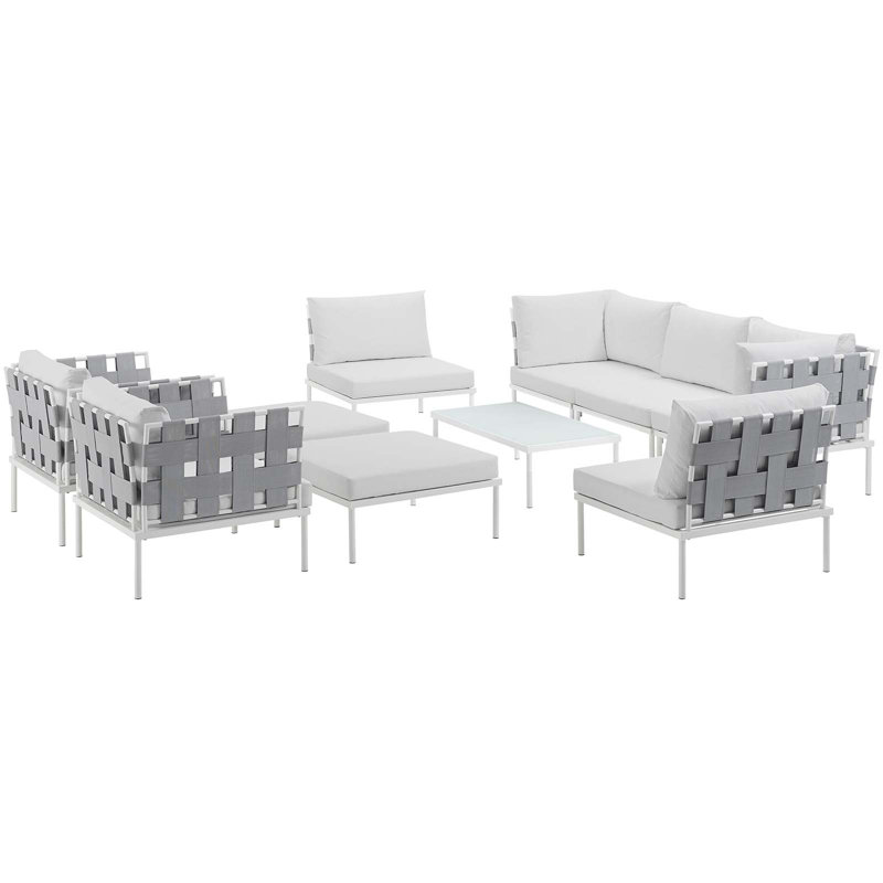Ensemble de canapé modulaire d'extérieur en aluminium 10 pièces Modway Harmony, Blanc