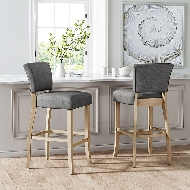 Upholstered Counter Stool with Solid Wood Frame, Grey