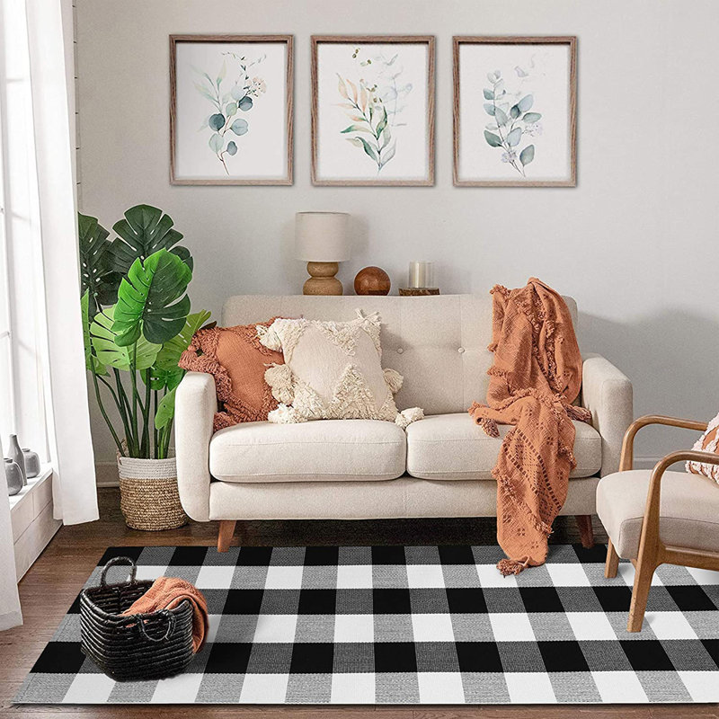 Quintisha Buffalo Plaid Area Rugs Black and White Checkered Rug Outdoor Rugs , Runner 2' x 6'
