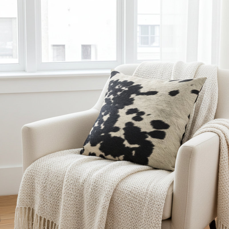 Coussin imprimé animal en cuir de vache, 12 po x 20 po