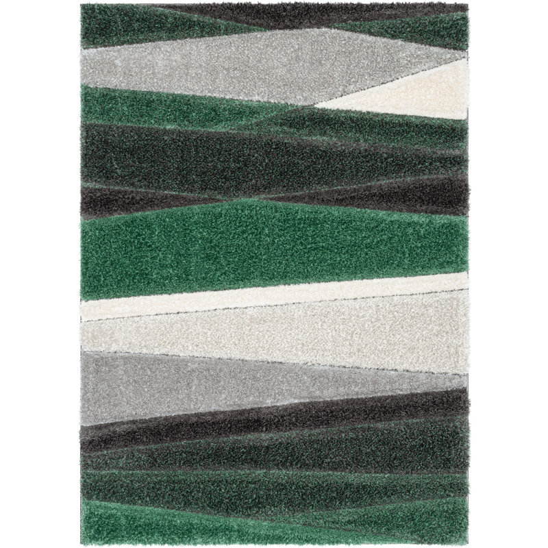 San Francisco 3D Textured Green/Dark Grey Rug, Rectangle 160 x 220cm
