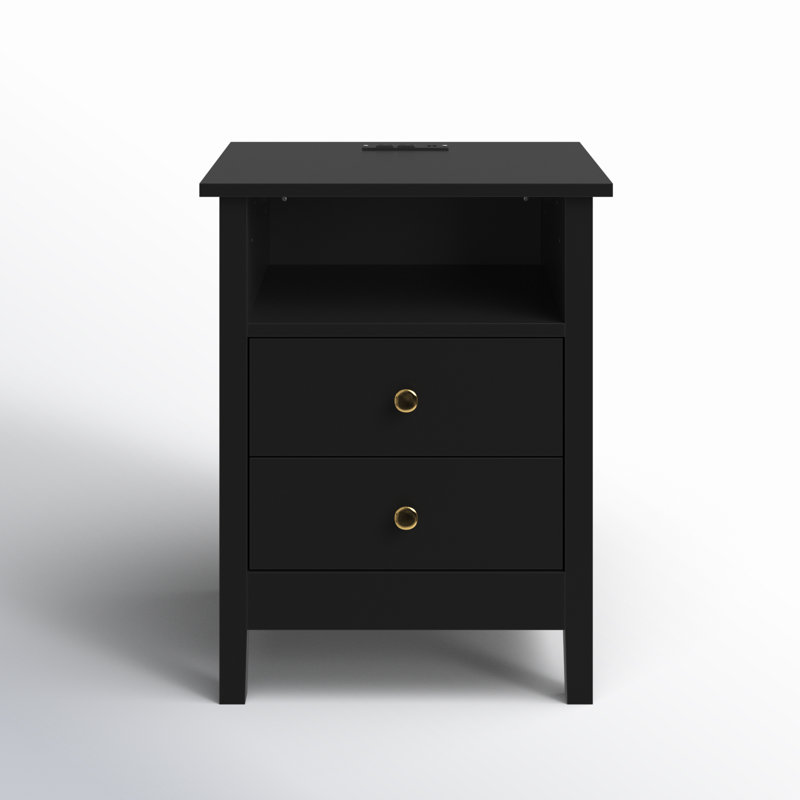 Shirl 2-Drawer Nightstand with USB Port, Black