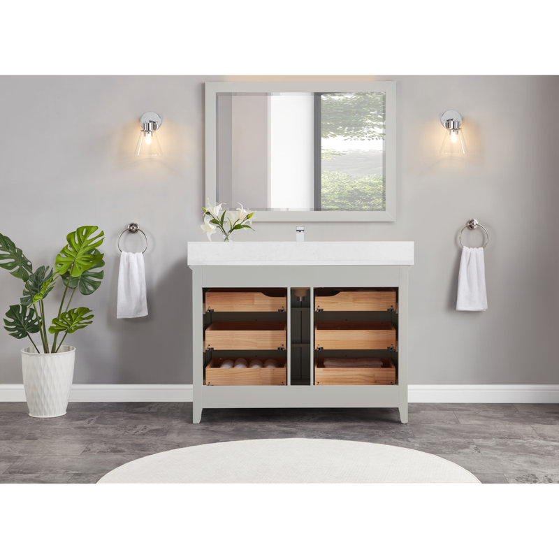48" Solid Wood Sink Vanity  With 1' Artificial Stone Top, Silver