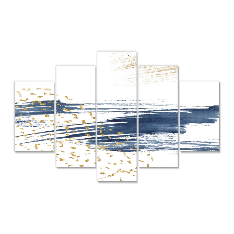 «Dark Blue and Gold Abstract I», ensemble de 5 reproductions d'art sur toile tendue