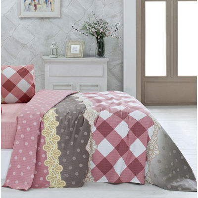 Couvre-lit / couvre-lit 100% coton rose / beige / gris Caruthersville