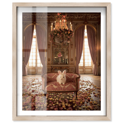 Décoration murale chambre à coucher Fluffy Bunny II Shadowbox par Notoriart, cadre en chêne naturel, 30 x 36