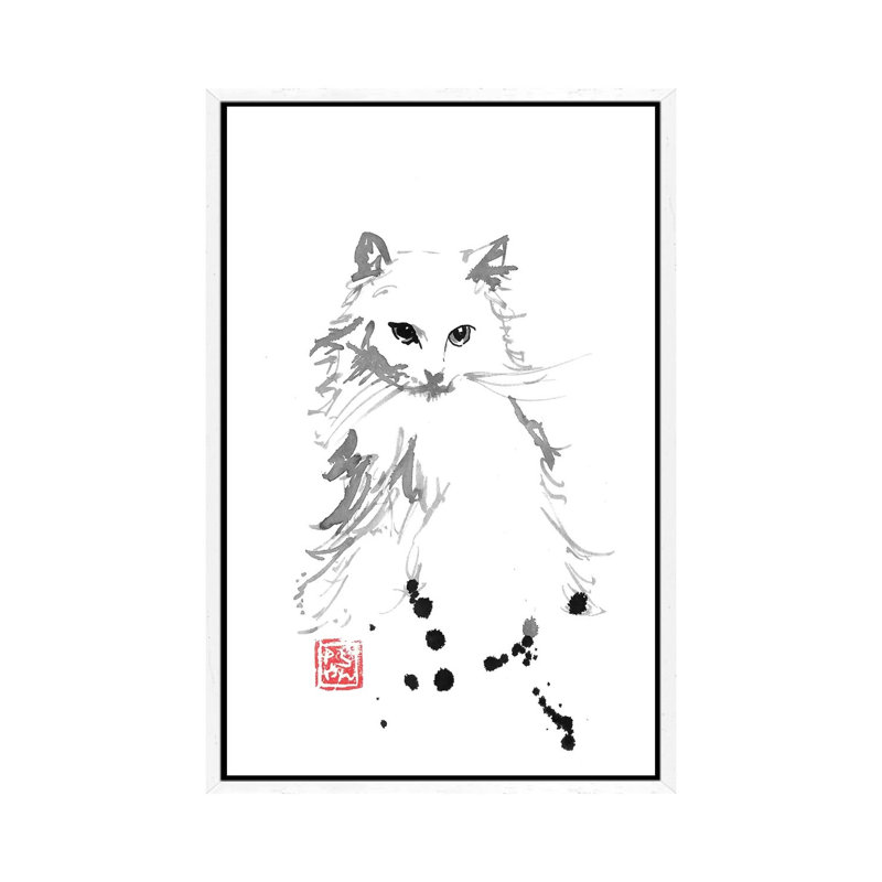 Chat Blanc by Péchane - Print on Canvas, White Framed, 101.6 cm H x 66.04 cm W