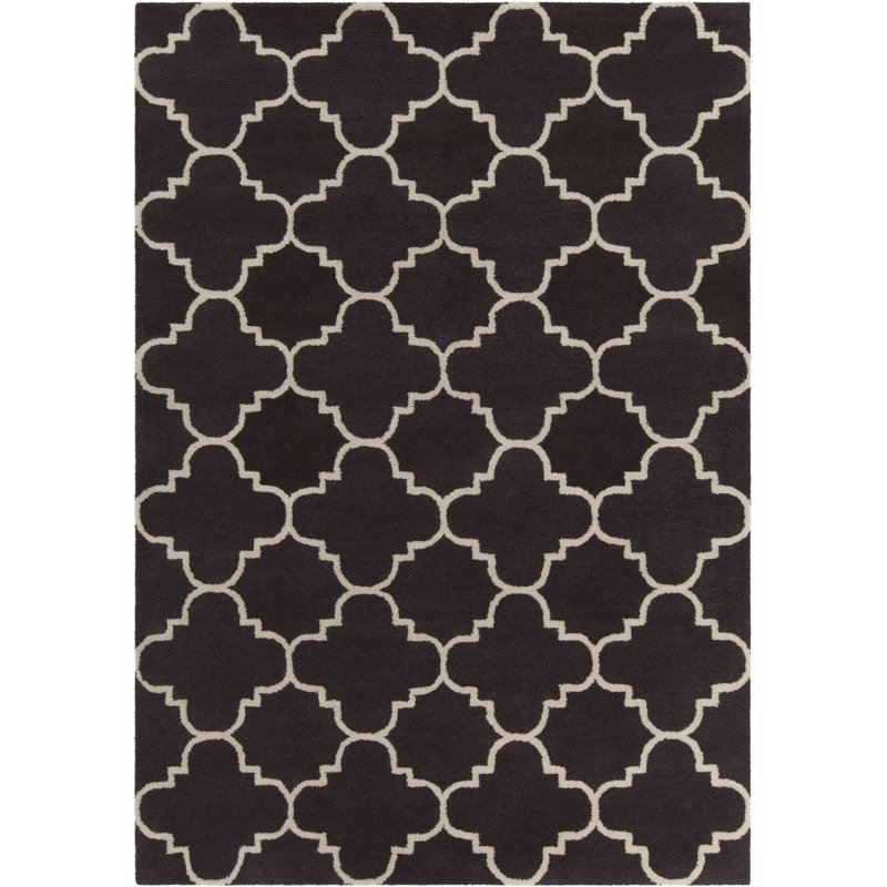 Tapis moderne en laine quadrilobe brun chocolat et blanc touffeté à la main Acworth, 5 pi x 7 pi