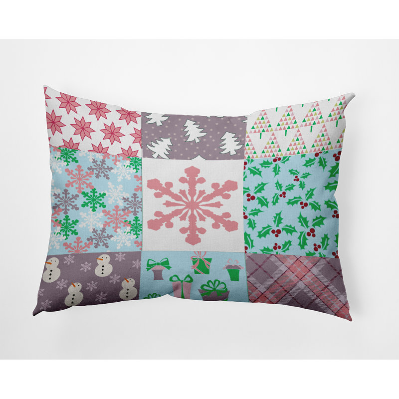 Patchwork Outdoor Reversible Throw Pillow, 14" x 20", Rectangular