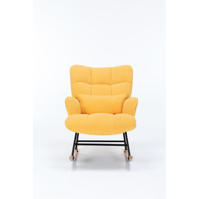Chaise berçante jaune pour chambre à coucher, conception ergonomique et chaise d'appoint moderne en tissu de velours