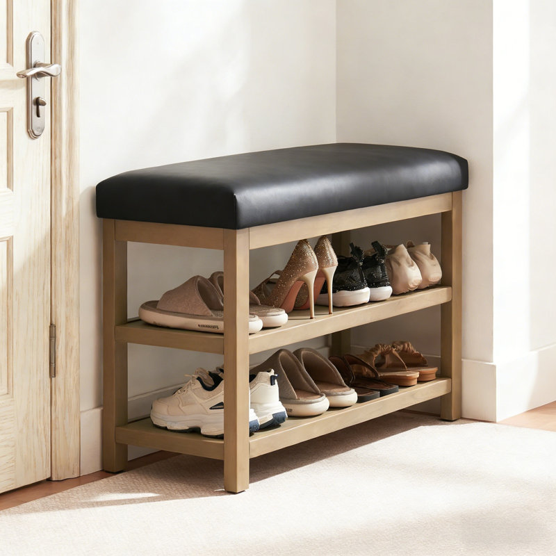 Banc de rangement Mid-Century, Light Yellow Wood/Black