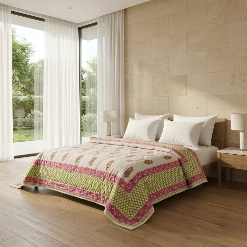 Comforter, Queen, Cream Deep Rose Olive