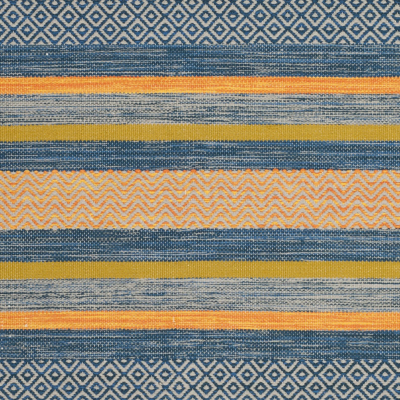 Gaillard Striped Handmade Cotton Blue/Orange Area Rug, Rectangle 3' x 5'