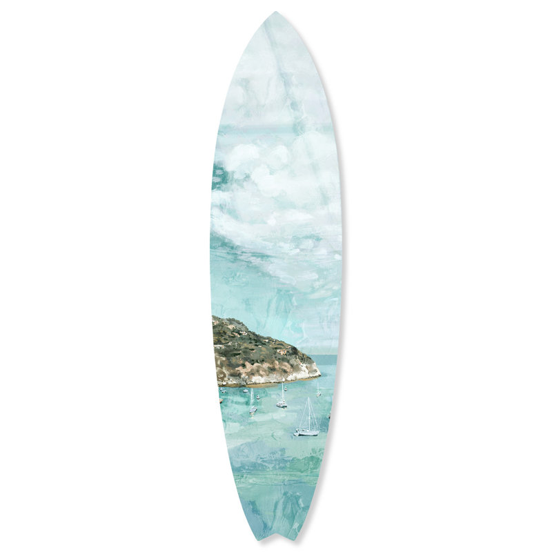 Grecque vacances, planche de surf acrylique, art mural côtier par Notoriart