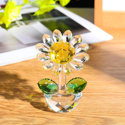 Decorative Crystal Sunflower Floral Figurine for Tabletop Display