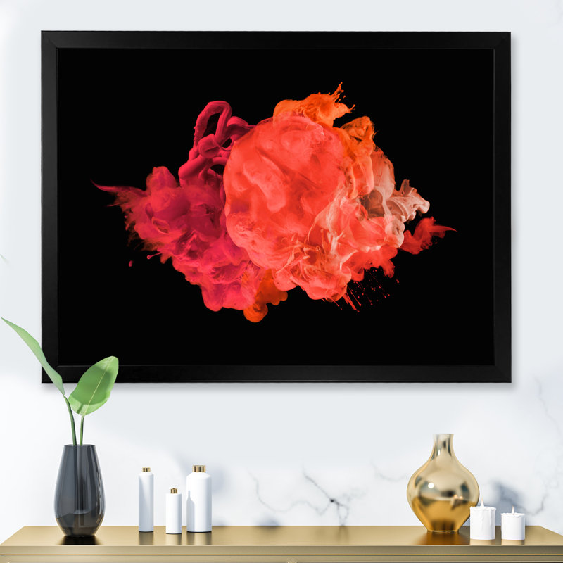 Nuage d'encre rouge sur fond noir - photographie sur toile, Cadre noir, H 30 po x l 40 po x P 1,5 po