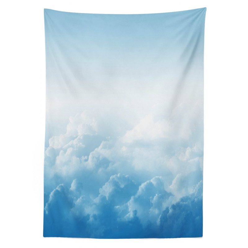 Clouds Tablecloth, Fluffy Clouds High Above Ground Mass Of Condensed Water Vapor Floating Dream Image, Rectangular Table Cover For Dining Room Kitchen Decor, 52" X 70", Blue White