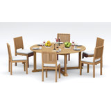 6 Seats 7 Pcs Grade-A Teak Wood Dining Set: 72" Round Table And 6 Maldives Armless Chairs #11ML1700