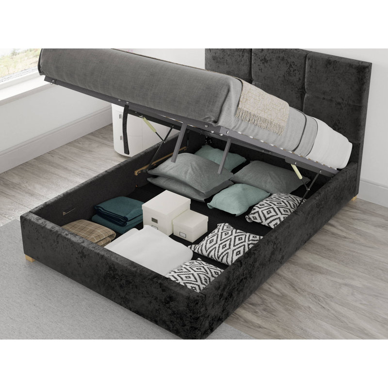 Moyers Upholstered Ottoman Storage Bed, Small Double (4'), Black