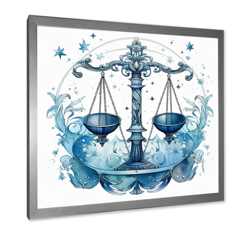 Balance signe zodiaque III sur toile, H 24 po x l 24 po x P 1 po, Cadre simple argenté