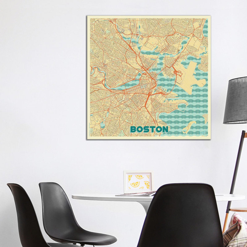 Boston Retro Urban Blueprint Map by Hubert Roguski - Wrapped Canvas Print, 93.98 cm H x 93.98 cm W x 3.175 cm D