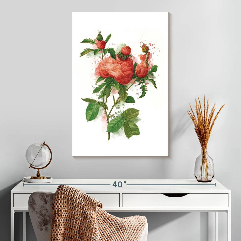 Éclat de branche de rose rouge, H 30 po x l 20 po