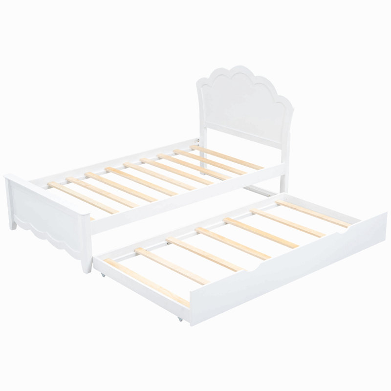 Lit plateforme en bois avec tête de lit et lit gigogne simple, Twin
